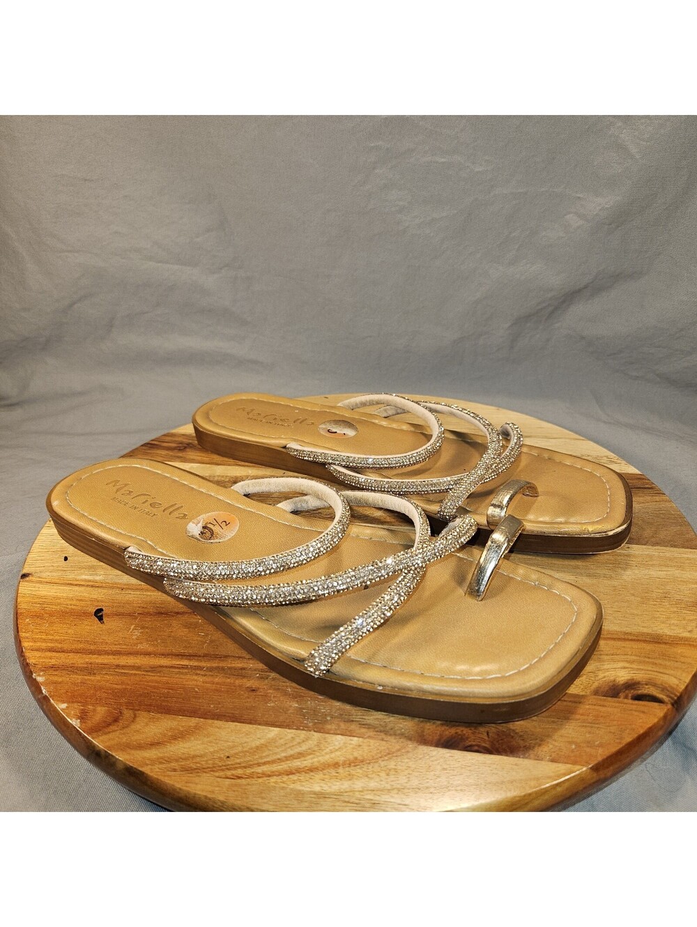 MARIELLA Sandals Womens 9.5 Gold Stoned Slip On Strappy Slides Made In Italy.